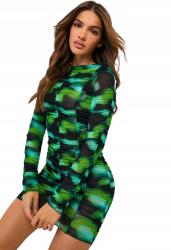 Boohoo fodros ruha, zöld, Size S, 95% poliészter, 5% elasztán