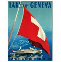 Svájc Utazó Poszter Genf-tó A3 (Plakat Podróżniczy Podróże Vintage)