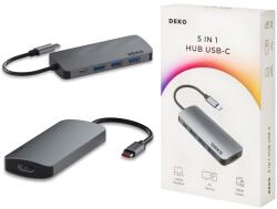 Deko Hub Usb C 5in1 Dokkoló állomás 100W Hdmi 4K 60Hz 3xUSB Deko Lite, újdonság (HC5XLA)