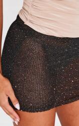 Prettylittlething Flitteres Mini Kötött Szoknya, Size S, fekete, 100% poliészter