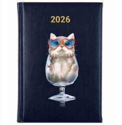 FunnyCase Könyvnaptár 2026 Cat In Glass Sötétkék határidőnapló tervező Ajándék Wz (Kalendarz Granatowy CAT IN GLASS)