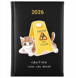FunnyCase Könyvnaptár 2026 Caution Cute Cat Fekete Időzítő Ajándék Minták (Kalendarz Czarny CAUTION CUTE CAT)