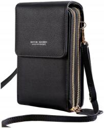 EdiBazzar Bőr postás táska telefontartó borítéktáska fekete női válltáska (Torebka listonoszka skórzana na telefon)