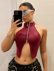 Shein IC53308 Shein Piros Crop Top Öko-bőr Cipzár (30) S