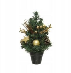 Kaemingk Mini műfenyő cserépben, arany díszítéssel, dekoratív 30cm (8720093386196)