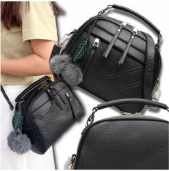 EdiBazzar Női bőr kézitáska klasszikus válltáska városi fekete kulcstartó postás táska (5905884071328)