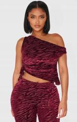 Prettylittlething Bordó Velúr Aszimmetrikus Rövid Felső Zebra Mintás Prettylittlething 34