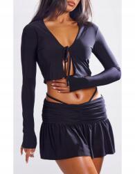 Prettylittlething Fekete Fodros Szoknya (40) (566853)