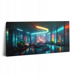 Wallfluent Vászonkép Gyönyörű Nyomtatás Az Ágy felett Város Cyberpunk Stílusban 100x50 cm (010030010010000075387)