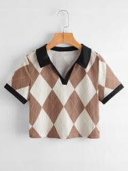 Shein Romwe Ecru Kockás Póló Barna Fekete Galléros Casual 38 M__M