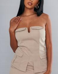  Bézs Felső Fűző Cső Nyitott Váll Zsebek Prettylitlething 36