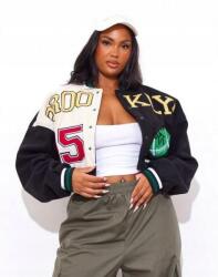 Prettylittlething Fekete Rövid Baseball Pulóver Bomber Felvarróval Prettylittlething S