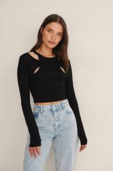 NA-KD Fekete Kivágású Felső Sima Hosszú Ujjú Klasszikus Na-kd Xs