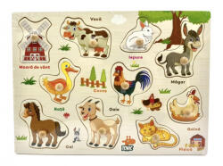 Tonic Puzzle incastru din lemn cu butoni - animale de la ferma in limba romana (101685)