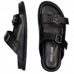 Roberto Cavalli luxus férfi bőr flip-flop papucs Nero Black Italy roz. 45 (22559 A)