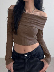 Dazy KC23219 Dazy Kötött Bardot Felső Nyitott Vállú Hosszú Ujjú (31) Xs