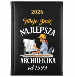 FunnyCase Naptár 2026 A5 Fekete Személyre szabott Legjobb Építésznő *Dátum* (Kalendarz Najlepsza Architektka Mot Wz)