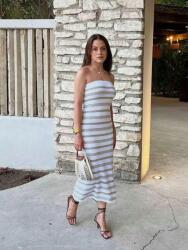 Shein CC24201 Shein Kötött Ruha Maxi Nyitott Vállú Csíkos S