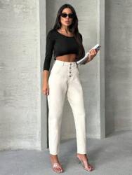 Shein FC52102 Shein Farmer Nadrág Szivar Magas Derekú Csomós Bézs (40) S