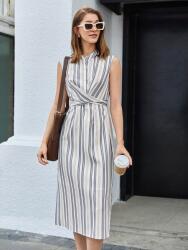 Shein KC14222 Shein Csíkos MIDI Ruha Gombokkal Fodros M