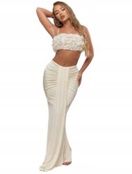 Shein Missguided Krémszínű Maxi Szűk Fodros Szoknya 36-OS __s