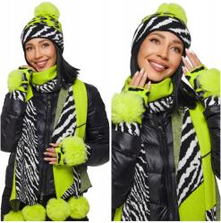 DEMUR Női Szett, sál, sapka, kesztyű, meleg kötött, neon, 50% akril, 30% gyapjú (komplety damskie z szalem czapką rękawiczkami)