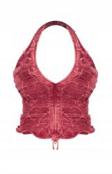 Prettylittlething Piros Fűzős Farmer Felső Prettylittlething Vállpántokkal 38