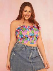 Shein LC91211 Shein Mintás, Rövid Fazonú Top, Rányomott Mintával, Fodrokkal, Macis 52