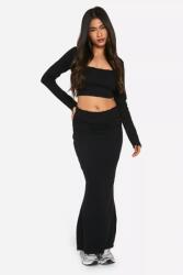 Boohoo Fekete Szövet Maxi Szoknya, Size 36, 60% pamut