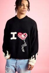 Boohooman HC12105 Boohoo Fekete Férfi Pulóver Oversize Mintás S