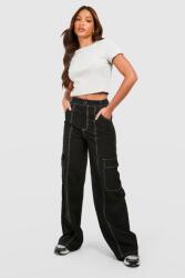 Boohoo Fekete cargo nadrág, Size 34, magas derék, poliészter (GZZ66515-105)