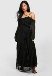 Boohoo Aszimmetrikus Ruha, Fekete, Size 44, 100% poliészter