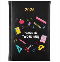 FunnyCase Könyvnaptár 2026 Planner *név* Fekete Határidőnapló Ajándék Minták (Kalendarz Czarny PLANNER *IMIĘ*)