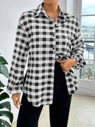 Shein Kontrasztos Ing, Size L, kockás, gombos, 100% poliészter