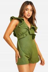 Boohoo Zöld Vállpántos Overál Boohoo Fodros Rövidnadrág 38-AS