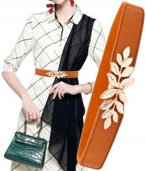 EdiBazzar Női Öv, barna, levél mintás, rugalmas, fém csattal (5905884069134)