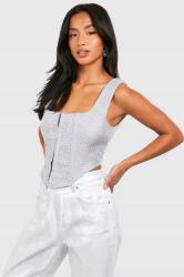 Boohoo Szürke-fehér Crop Top Hímzett Kockás Mintával Rövid Boohoo 34