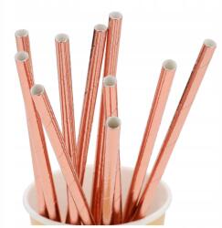  Papír szívószál rózsaszín arany 10 db-os torta étkészlet (619636)