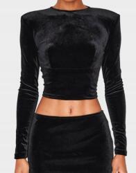 Prettylittlething Fekete Klasszikus Velúr Hosszú Ujjú Rövid Felső Prettylittlething 36