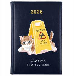FunnyCase Könyvnaptár 2026 Caution Cute Cat Sötétkék Ajándék Tervező Minták (Kalendarz Granatowy CAUTION CUTE CAT)