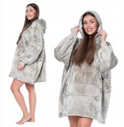  Kocpulóver 2 az 1-ben, túlméretezett XXL kapucnival, vastag Sherpa anyagból, szürke (KC00033)