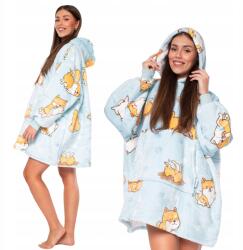  Kocpulóver 2 az 1-ben Oversize Kapucnis Vastag Sherpa Kék Kutya Mintával (KC00018)