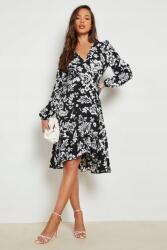 Boohoo Fekete Mintás MIDI Ruha (36) (GZZ17769-105)