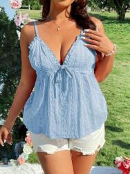 Shein XC36109 Shein Kék Hímzett Vállpántos Felső (38) 44