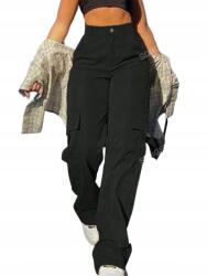 Shein Military Nadrág Fekete Egyenes Magas Szárú Casual 36 S__s