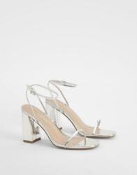 Boohoo Ezüst Cipő Szandál Sarok Oszlop Öko Bőr Lakkozott Klasszikus Boohoo 37 (POGZZ88985)