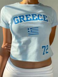 Shein Póló Blúz Kék Feliratos Rövid Fazon 38 M__M