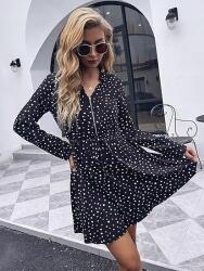 Shein EC15116 Shein Fekete Ruha Mini Pöttyös Hosszú Ujjú Cipzár (40) M