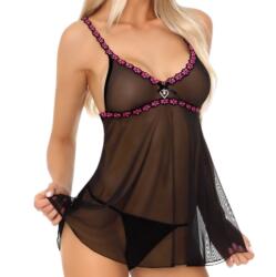 Cottelli Collection Laza fazonú rövid áttetsző hálóing fekete Cf 90463 Nizhonin roz L/XL (Mationa - L/XL)