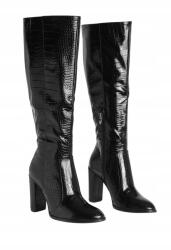 Boohoo ZC66306 Boohoo Fekete Lakk Csizma Állatmintás Sarokkal (40) 41 (123456)